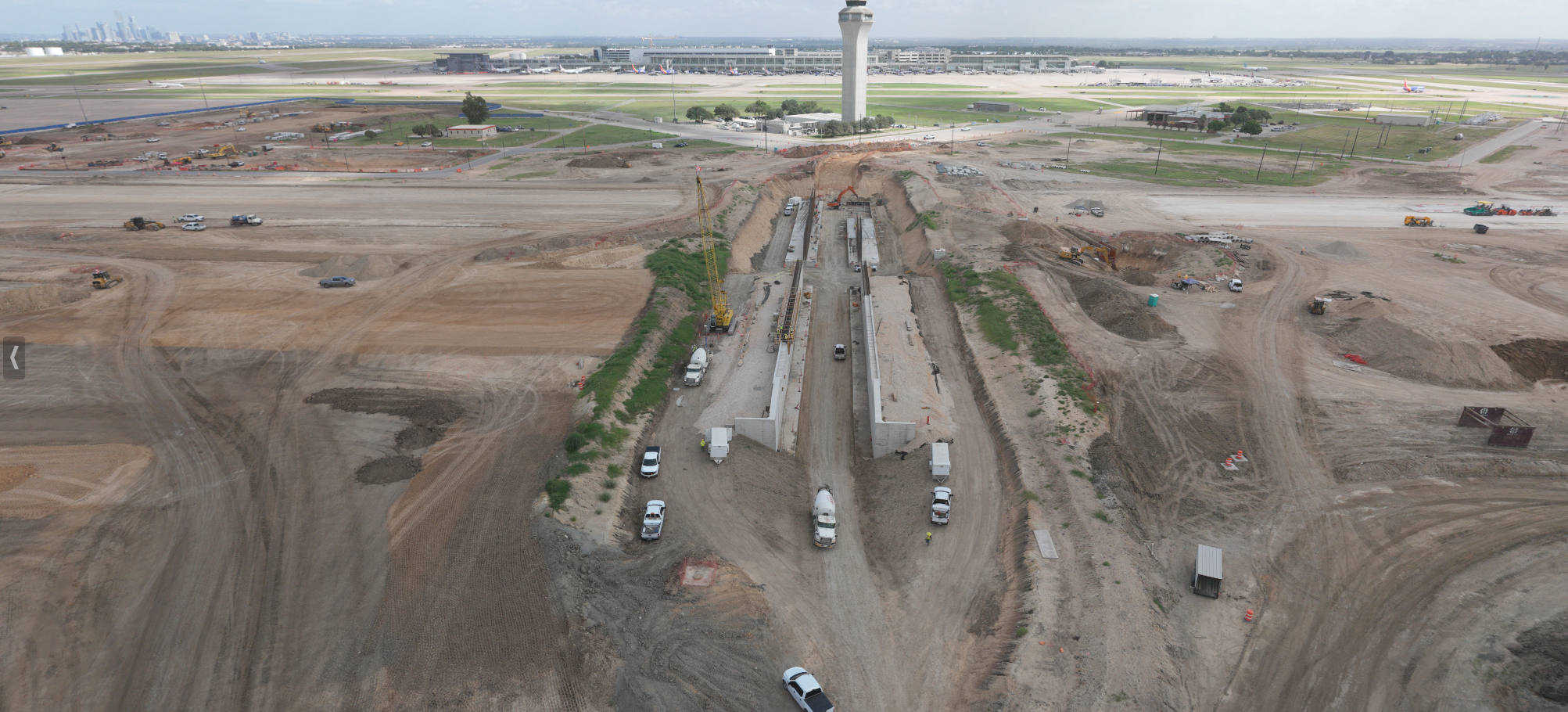 A picture showing the New Midfield Taxiways project currently under construction at Austin-Bergstrom International Airport.