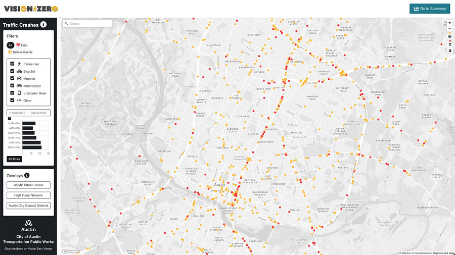 Online map with dots denoting crashes plus more data in a sidebar