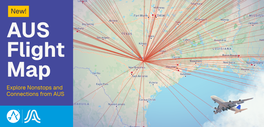 AUS Flight Map explore nonstops and connections from AUS