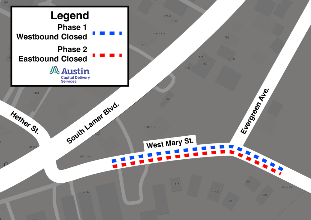 Map detailing temporary lane closures on West Mary Street.