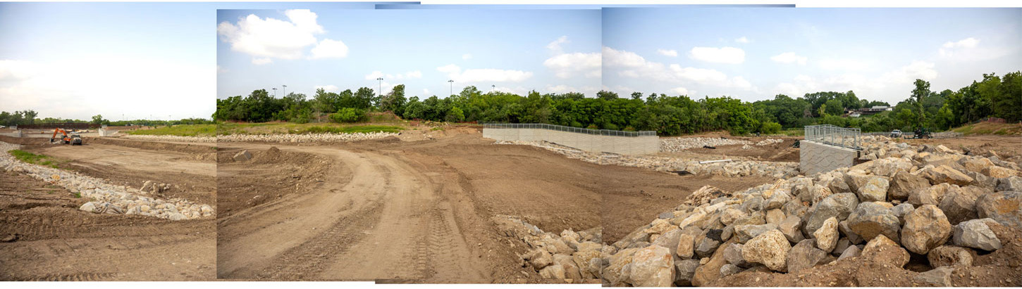 This project represents the largest erosion control effort in the history of Austin. Above is a collage of the project site from May 2025.
