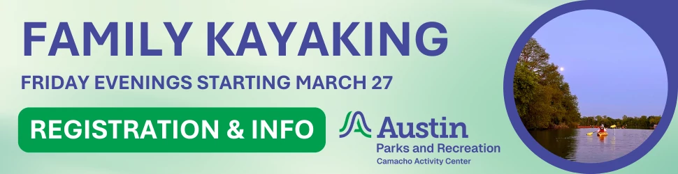 Family Kayaking Registration banner starting March 27 on Friday Evening
