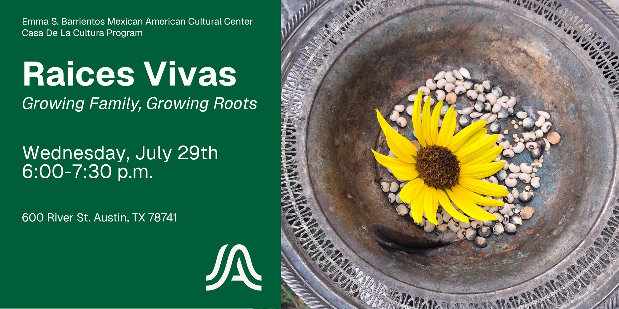 a flyer featuring a metal bowl with a sunflower