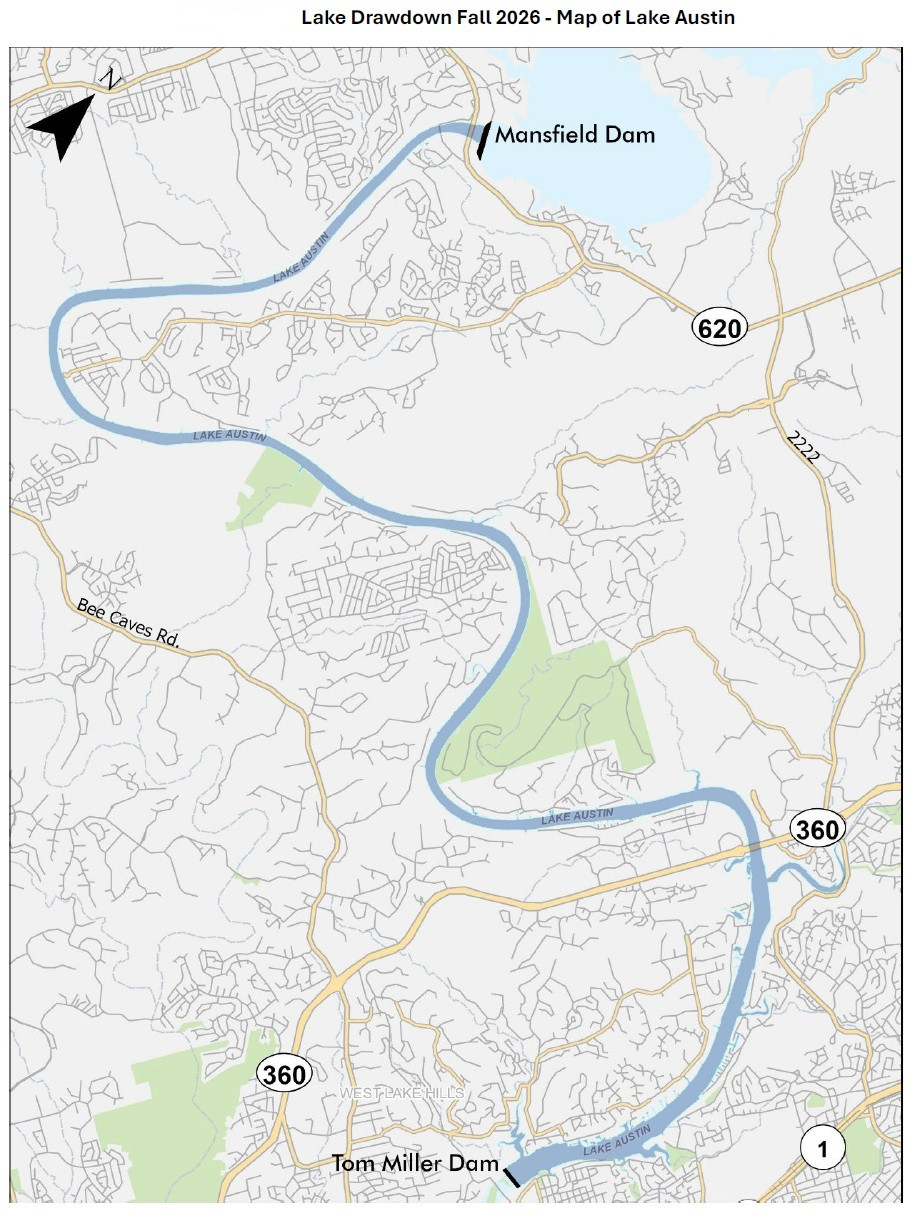 A map of the lake Austin area