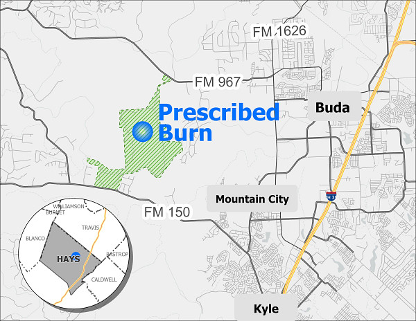 A map of Austin Water's October 8, 2026 prescribed burn area on the Water Quality Protection Lands
