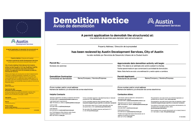 Demoltion notice door hanger and yard sign example
