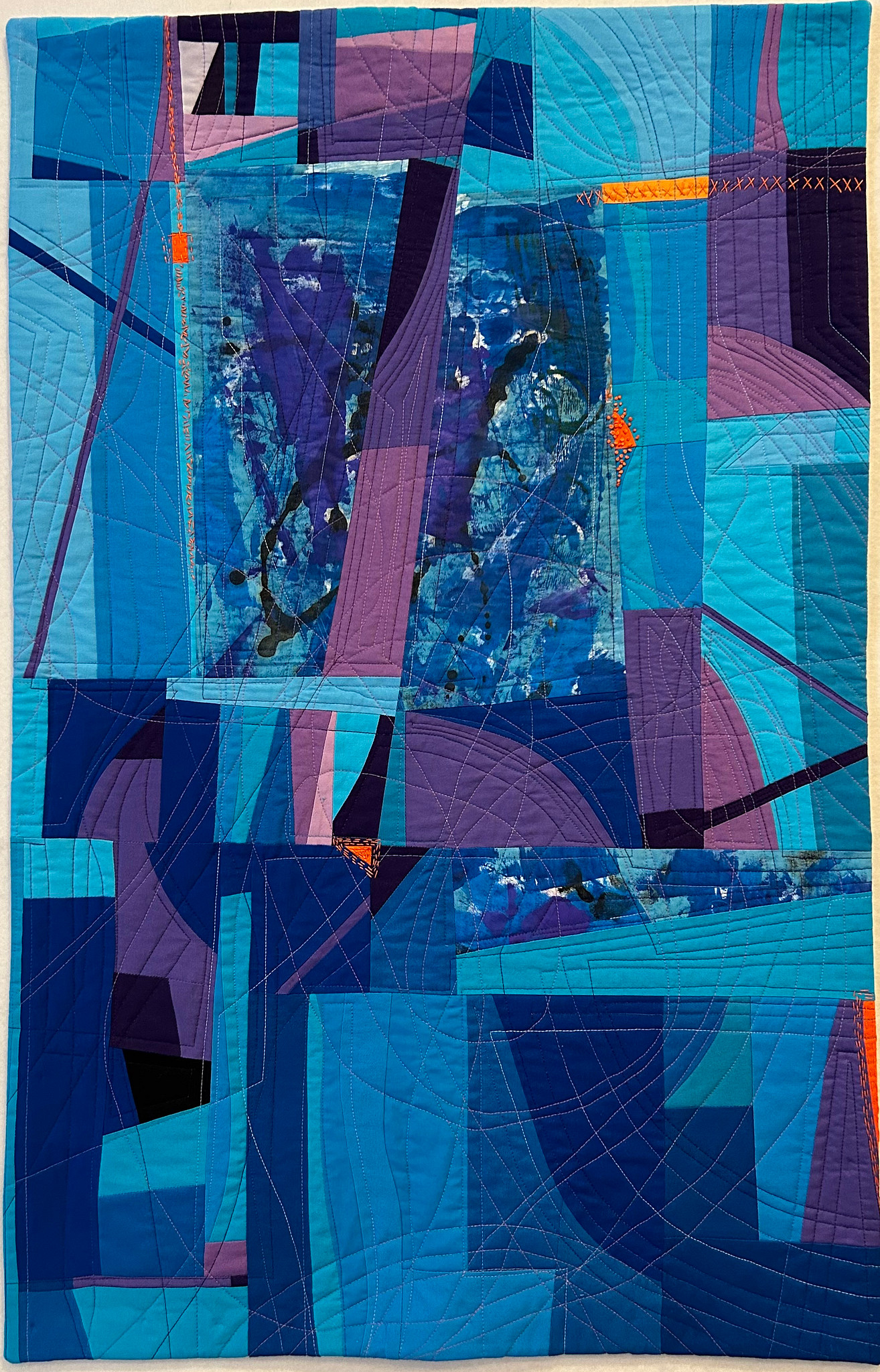 modern art quilt in purple and blue