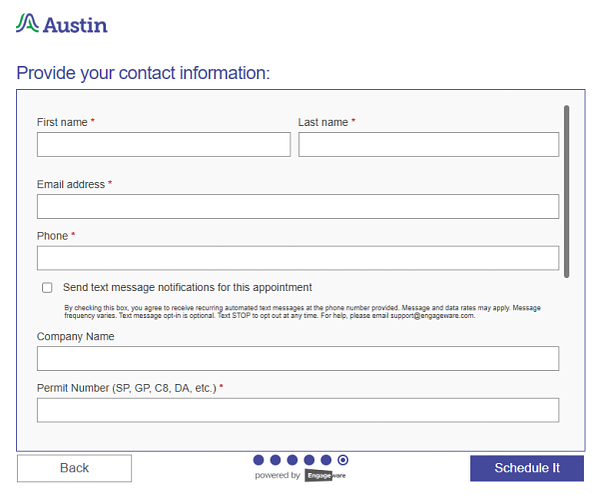 screenshot of inspector scheduling form
