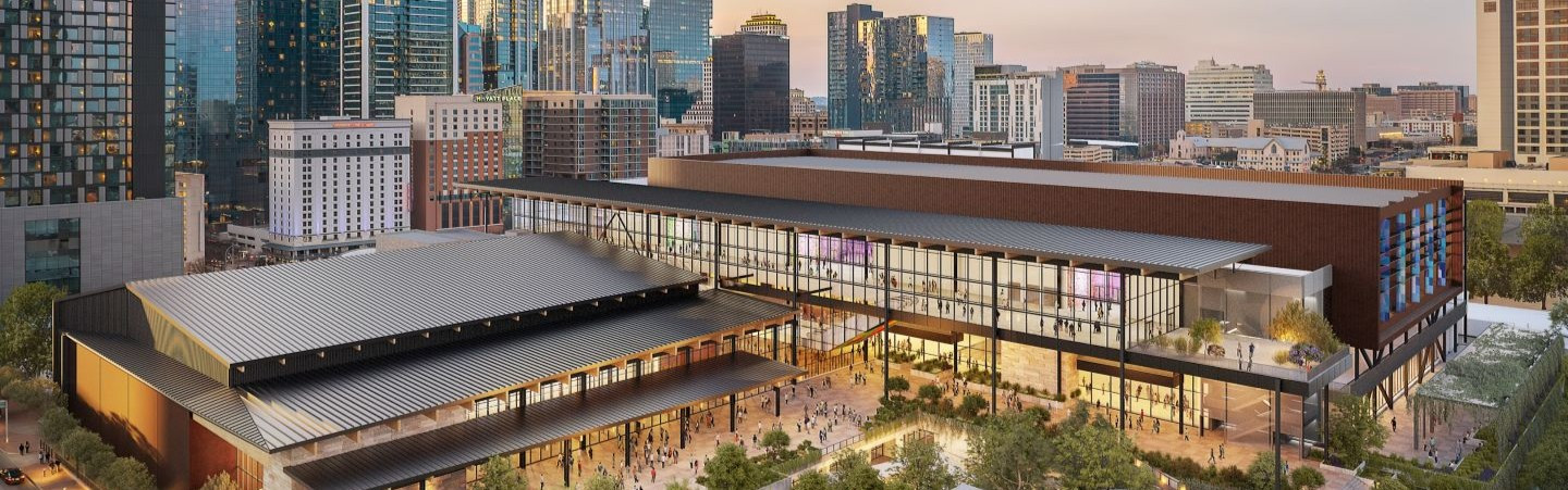 Banner with rendering of new Austin Convention Center