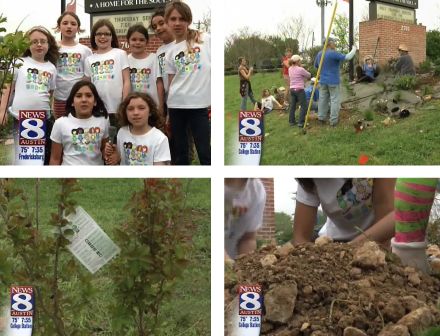 Images of Brownies planting trees.