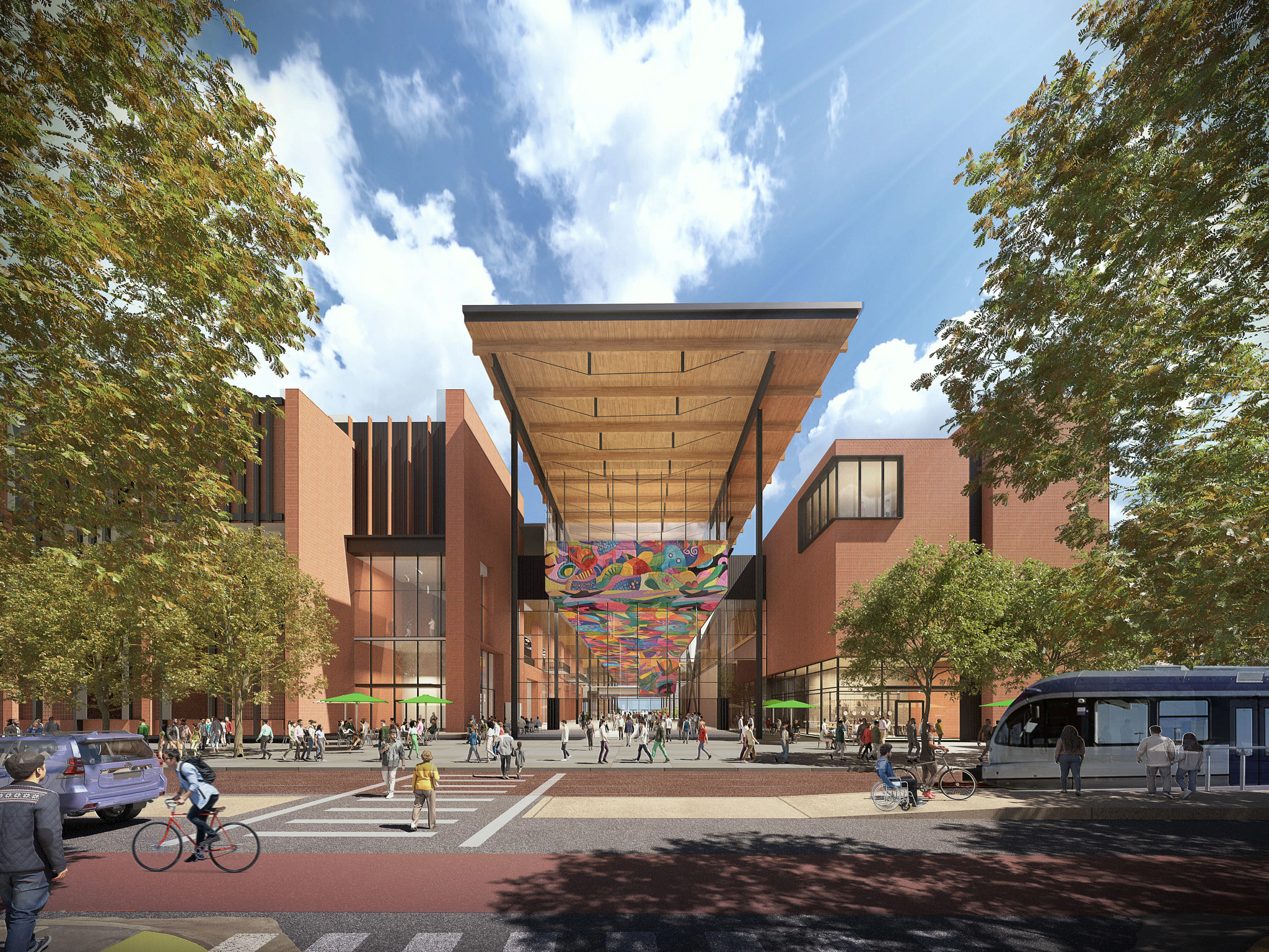 A rendering of the Austin Convention Center from 2nd St. and Trinity