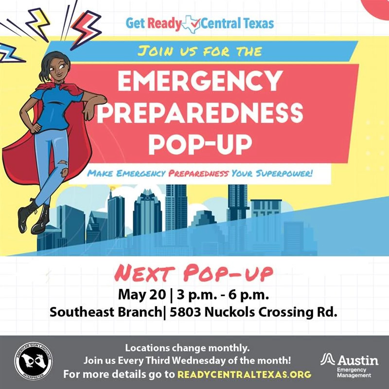 Flyer for May Pop Up event on May 20th at Southeast Branch Library from 3pm to 6pm