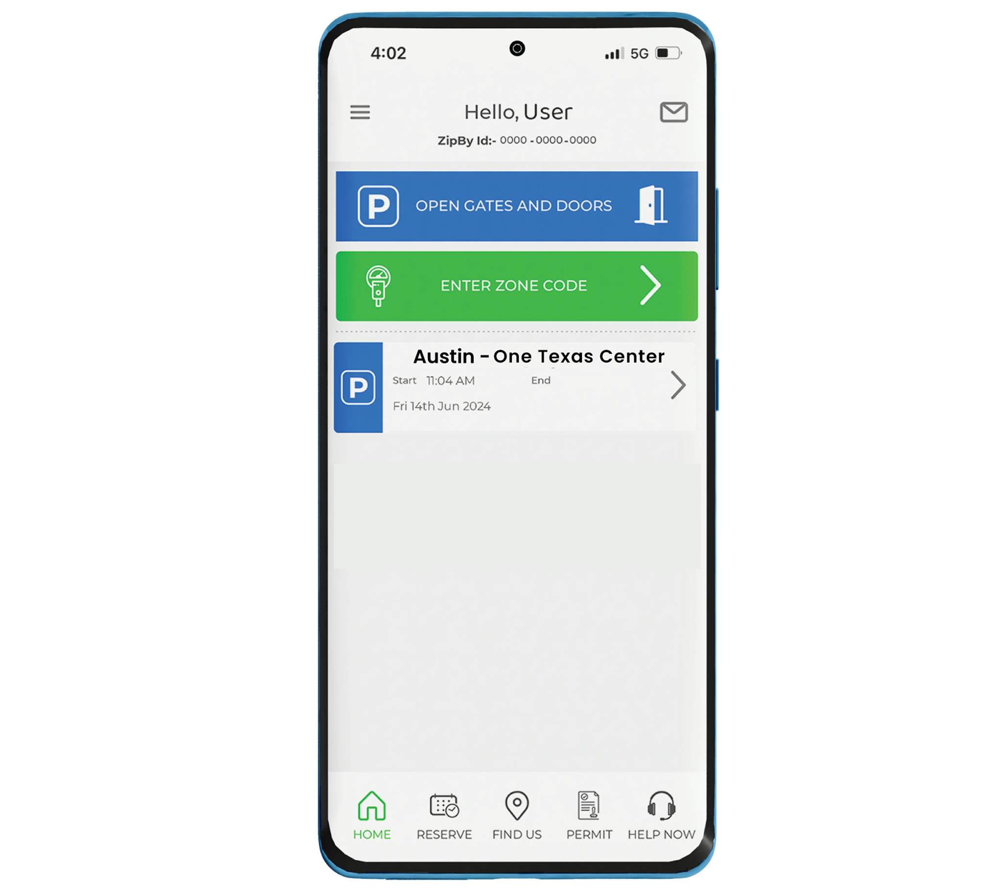 Screenshot of the ZipBy App featuring One Texas Center.