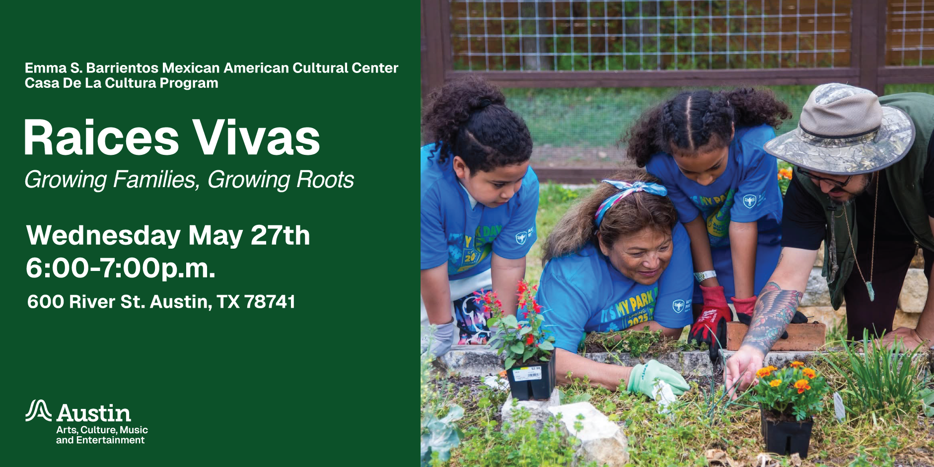 Image of Jesus of herbal action project guiding a family planting in our garden