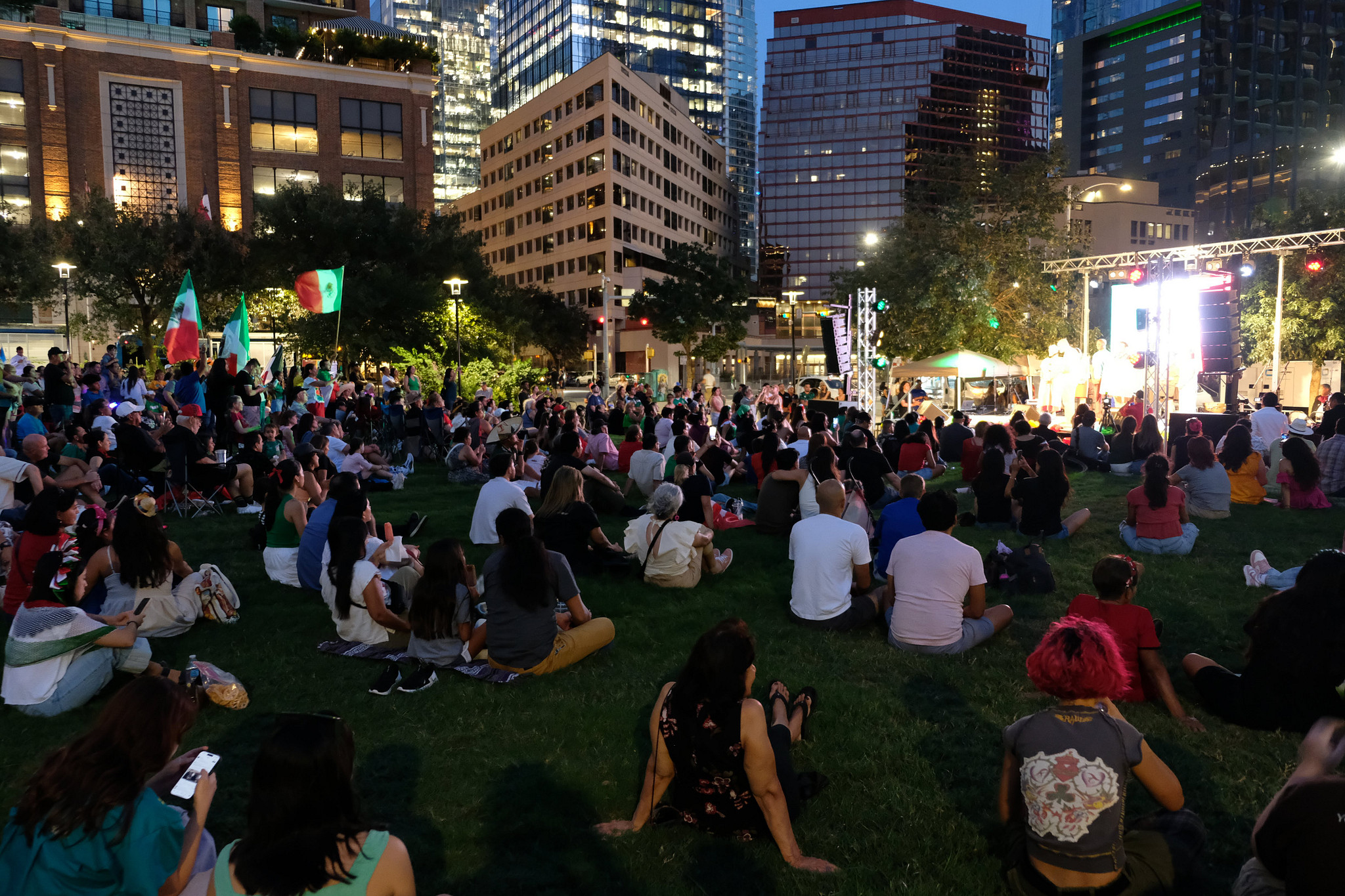 A large crowd watches performances at Fiesta del Grito during Welcoming Week in September 2025