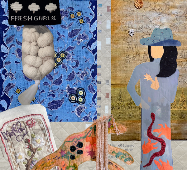 Collage of textile pieces from Migration and Integration exhibit