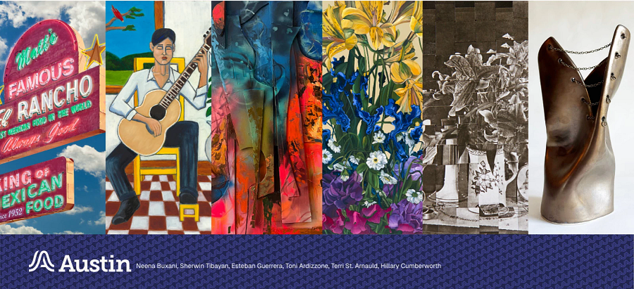 Grid style collage showcasing a diverse selection of artworks from the Peoples Gallery exhibition.