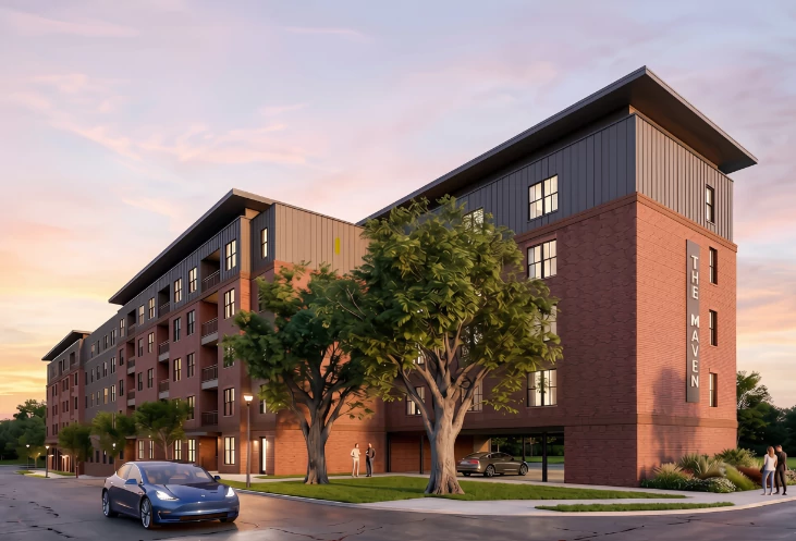 Rendering depicts The Maven, a multi-story affordable housing community proposed for the city's Northwest side.