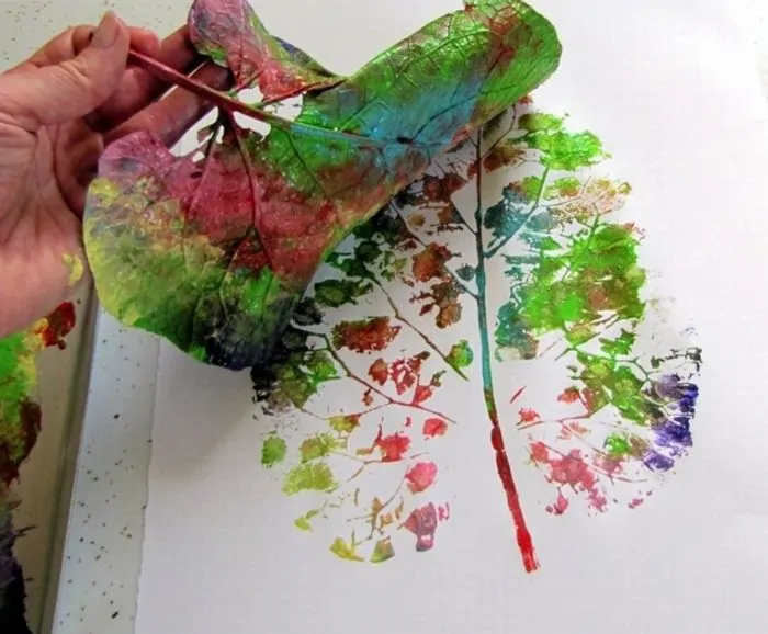leaf art with paint