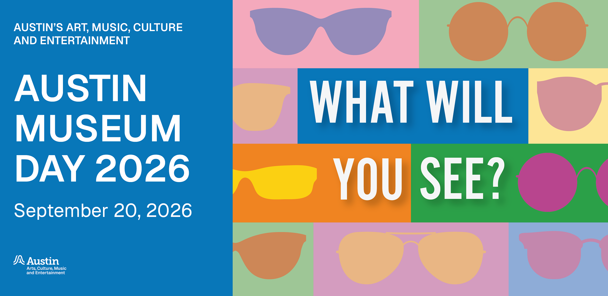 colorful graphic with different sunglasses silhouettes and text reading what will you see