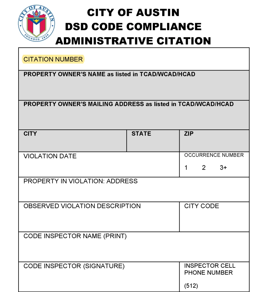 DSD Code Compliance Administrative Citation