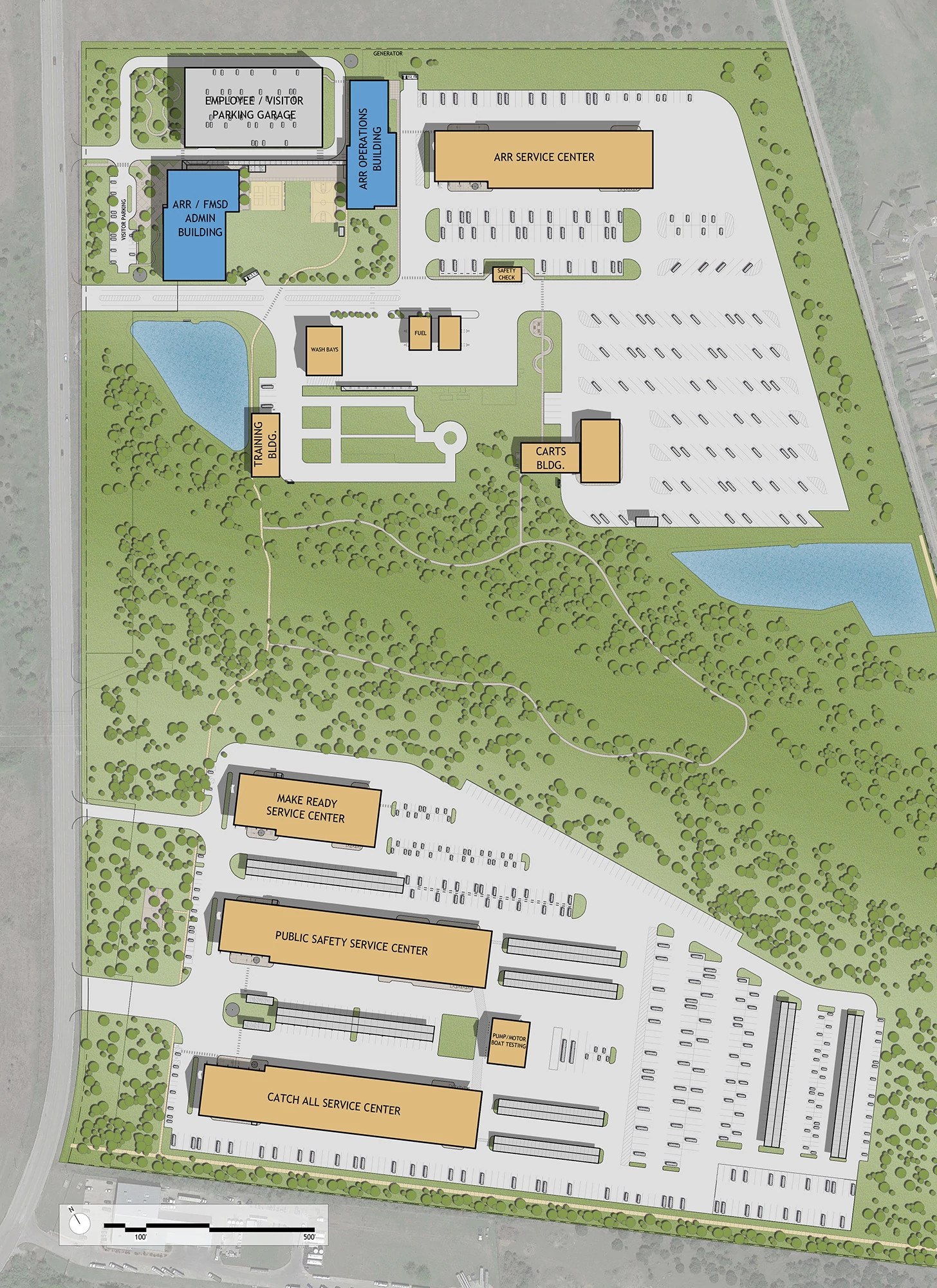 A top-down drawing of the full facility's proposed building layouts.