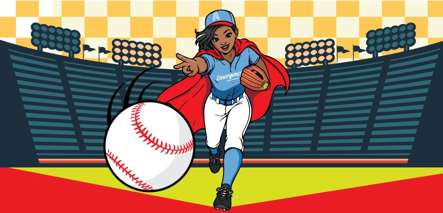 Austin Emergency Management Supergirl throwing out the first pitch on a baseball field