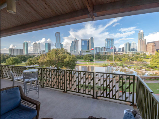 View of downtown Austin from the balcony of the Palmer Events Center