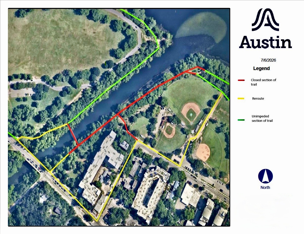 Butler Hike and Bike Trail Reroute Map, Austin, TX