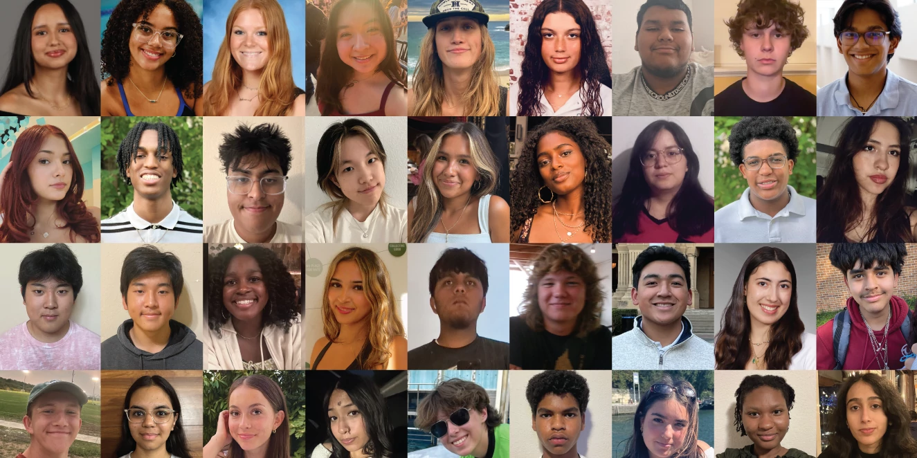 Grid of the faces of students making up the 2025-26 cohort of the Youth Climate Council.