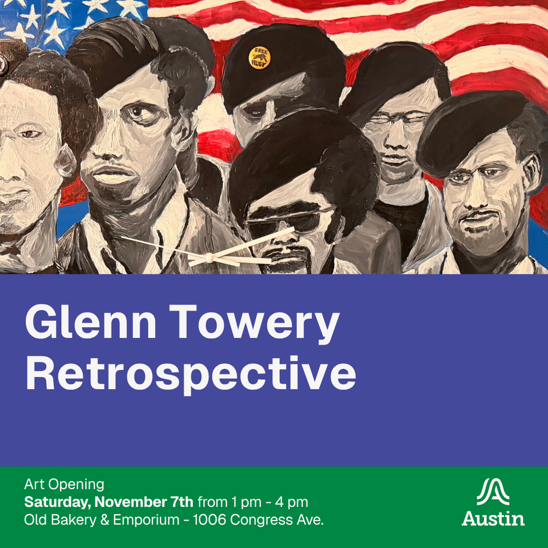glenn towery retrospective - image of men in front of an American flag