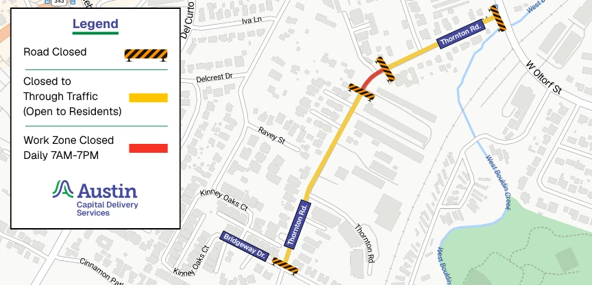 Map detailing closures along Thornton Road