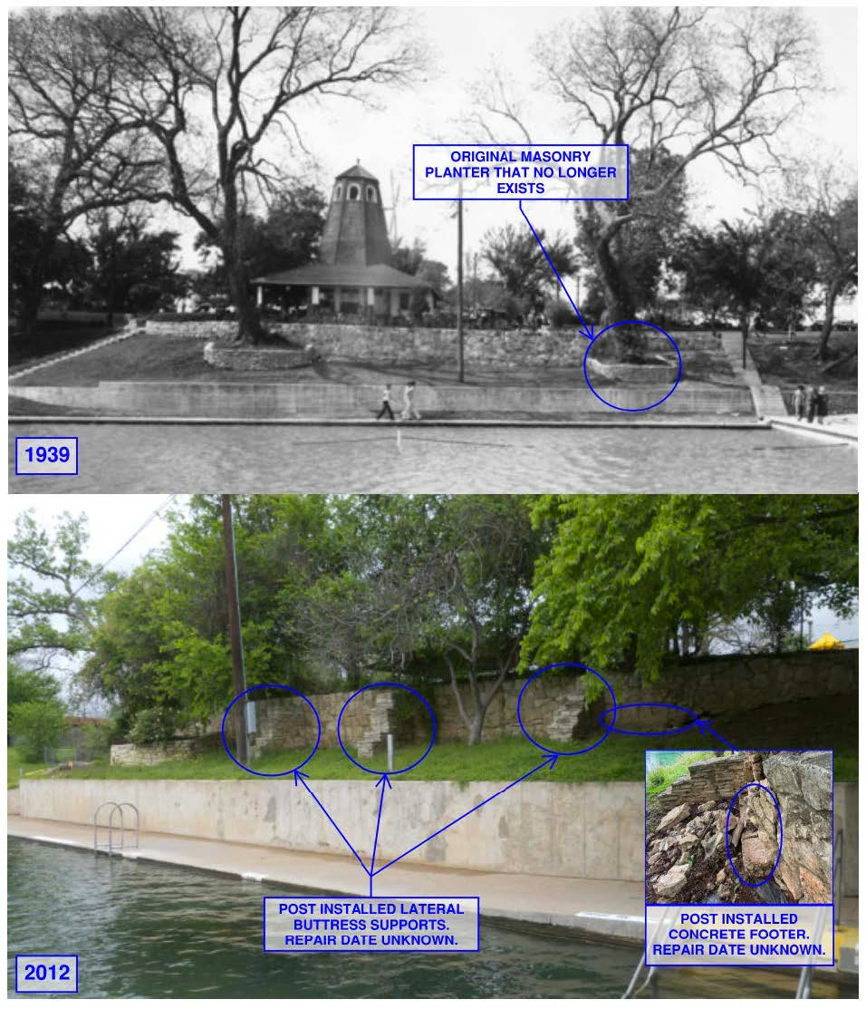 Photographs of the retaining wall taken in 1939 and 2012