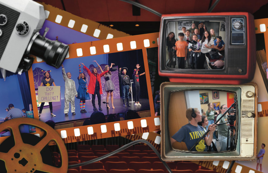 A collage featuring images of teens on stage and teens shooting short films.