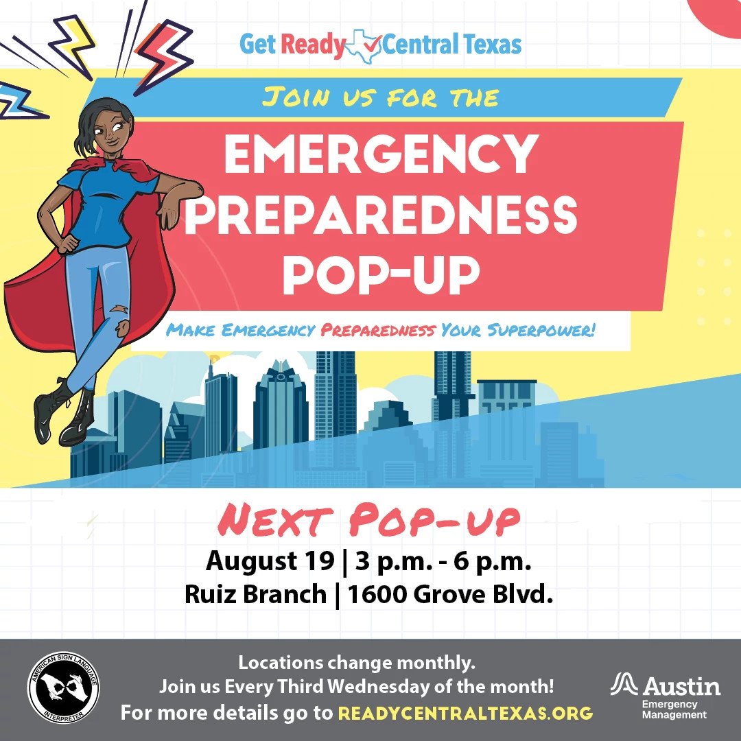 Flyer for August pop up event on August 19th at Ruiz Branch Library from 3pm to 6pm.