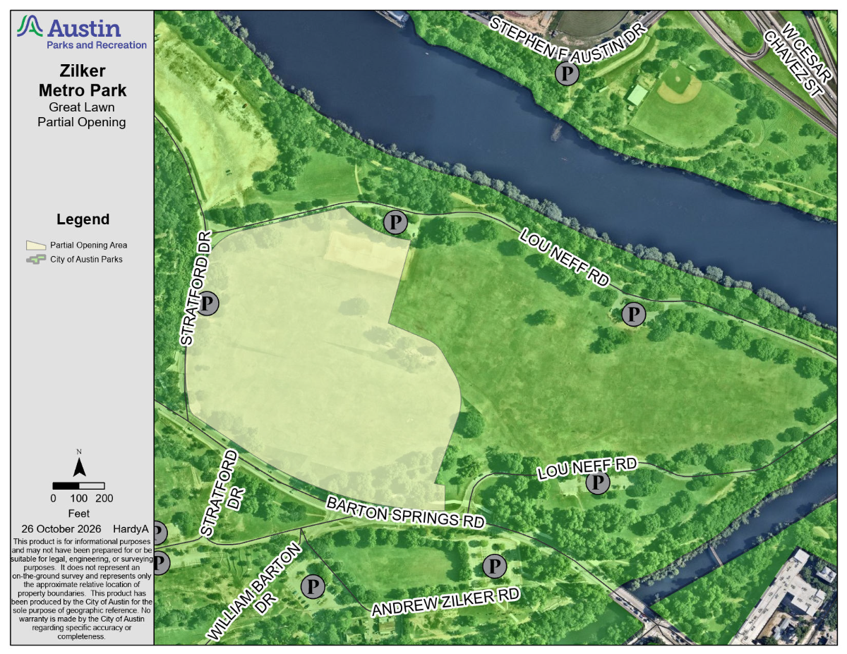 Zilker Park Great Lawn Partial Reopening 2026 Map