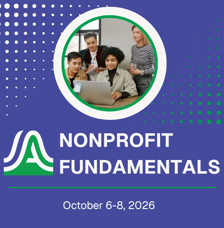 a group of students on a computer with the words Nonprofit Fundamentals Week, Oct 6-8.