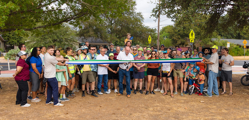 District 4 City Council Member Chito Vela and community members at a ribbon-cutting ceremony at a neighborhood park.