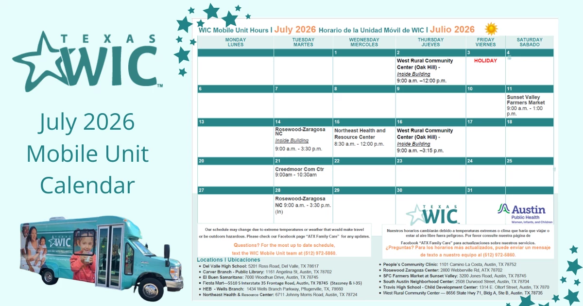 July 2026 WIC Mobile Unit Calendar
