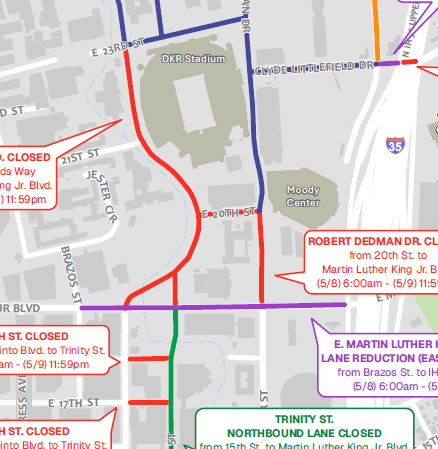 May 8th-9th Closure Map Document for the 2026 UT Commencement