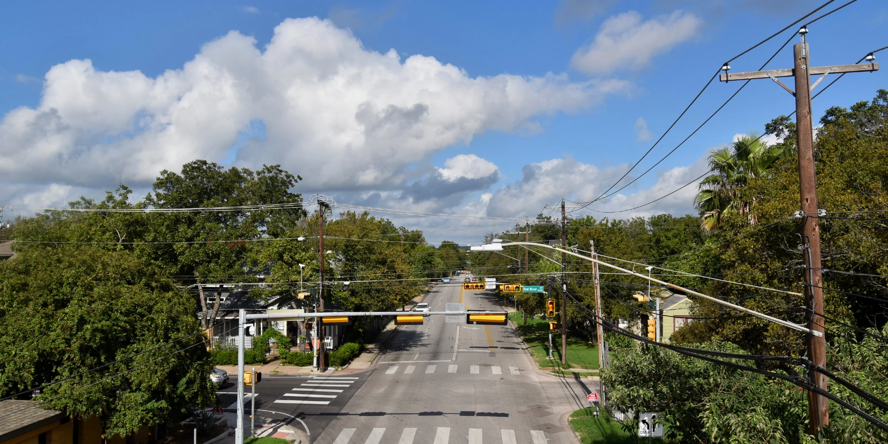 Aerial view of tree canopy cover at Red River and 45th Street.