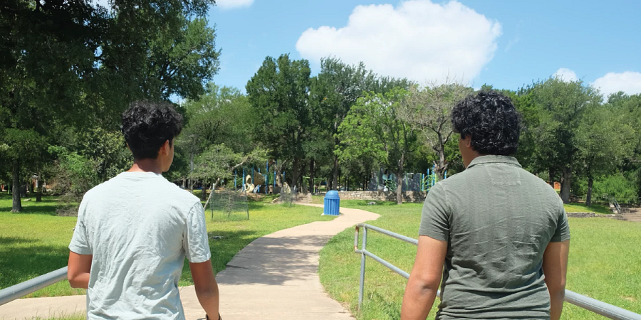 Strolling through the park looking for oak trees.