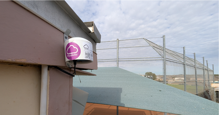 A Purple Air sensor on the Noack Sports Complex.