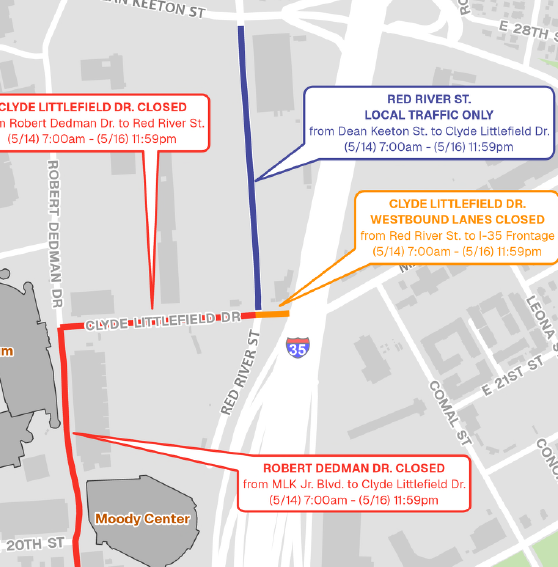 Closure Map Document for the UIL State Track and Field Championships event