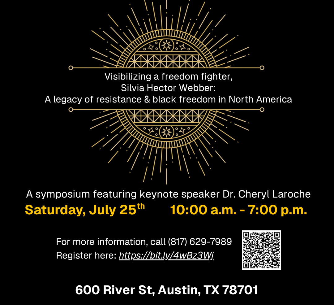 MACC Webber Family History Event, July 25, black background with gold symbols and all details repeated in the text box of the calendar event