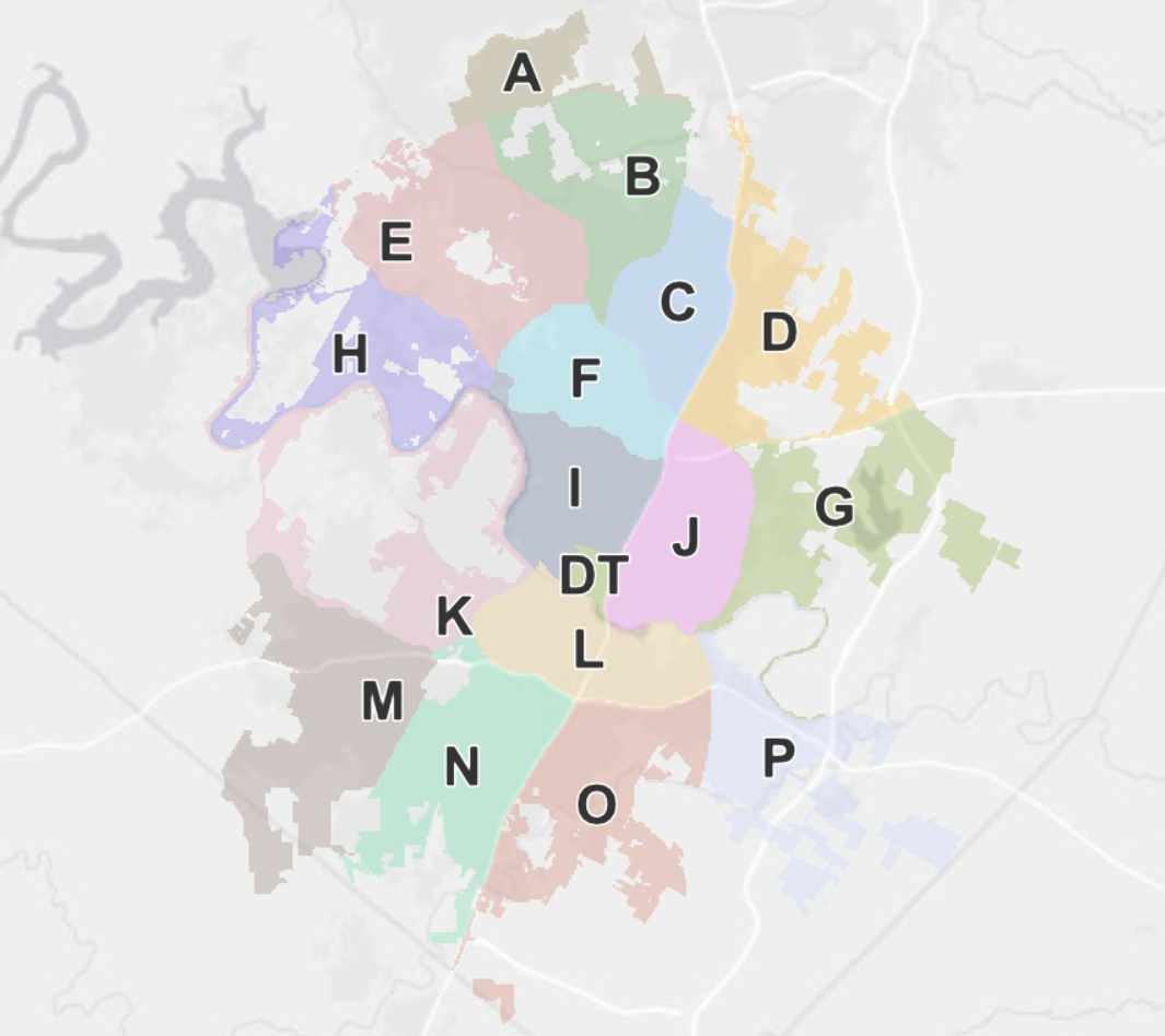 Map of Street Impact Fee Service Areas - Effective December 2020