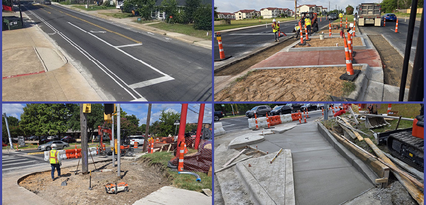 A collage of photos of improvements underway on Cameron Road and Dessau Road.