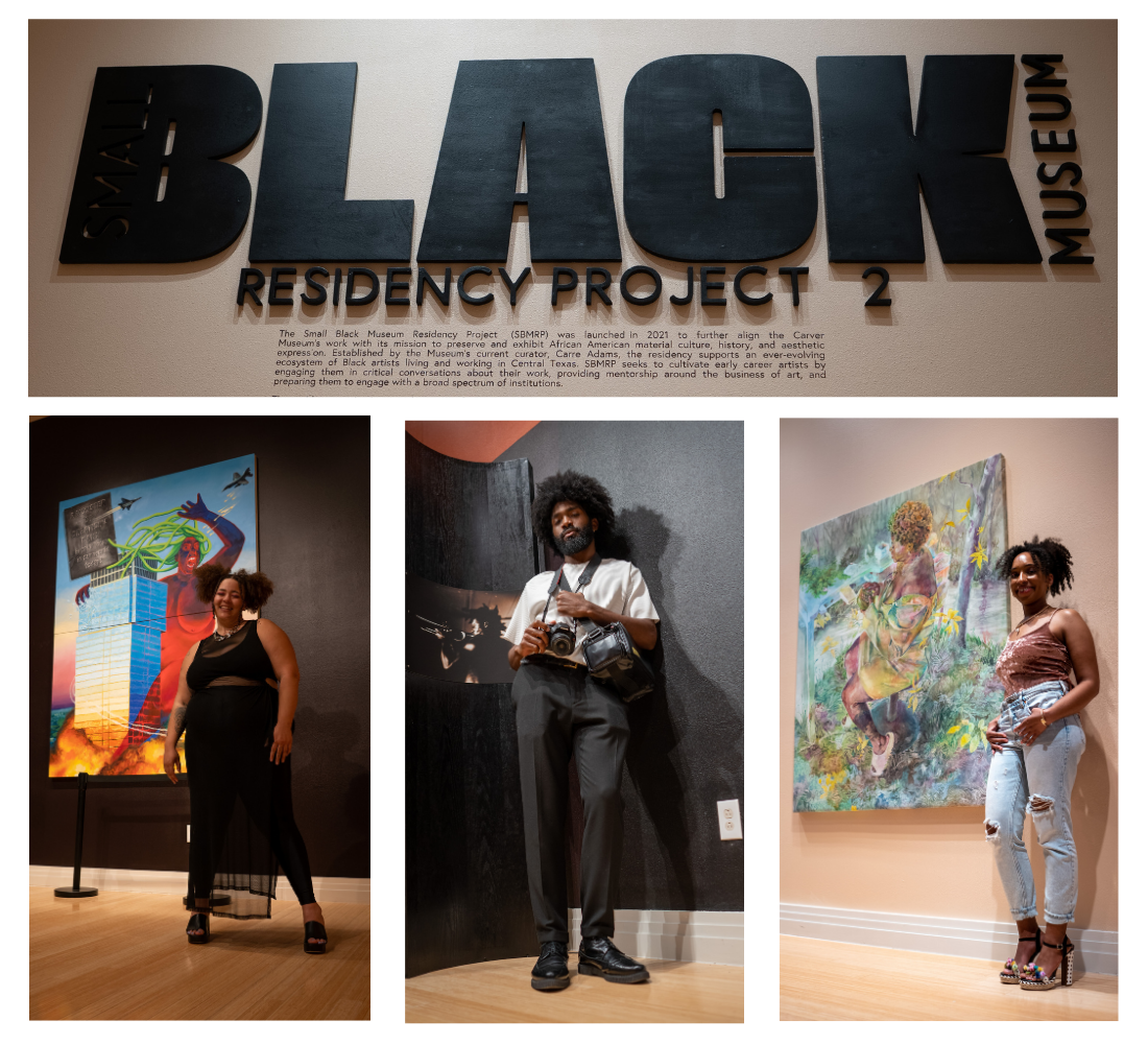 Photo collage of small black museum residency project volume 2 artists Alexis Hunter, Elisha Luckett, and Elizabeth Hudson