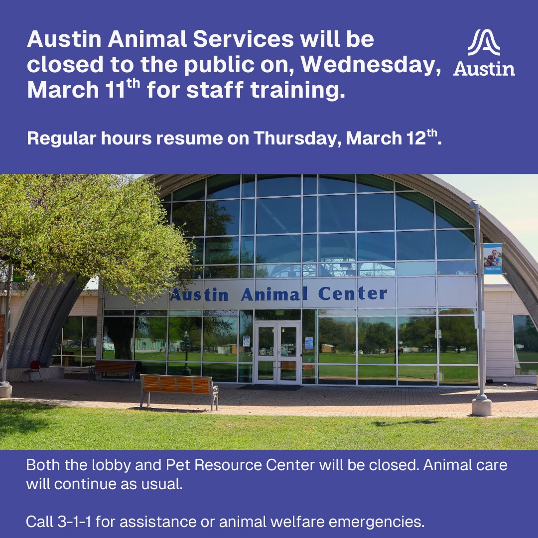 Graphic that summarizes Animal Services' closure details.