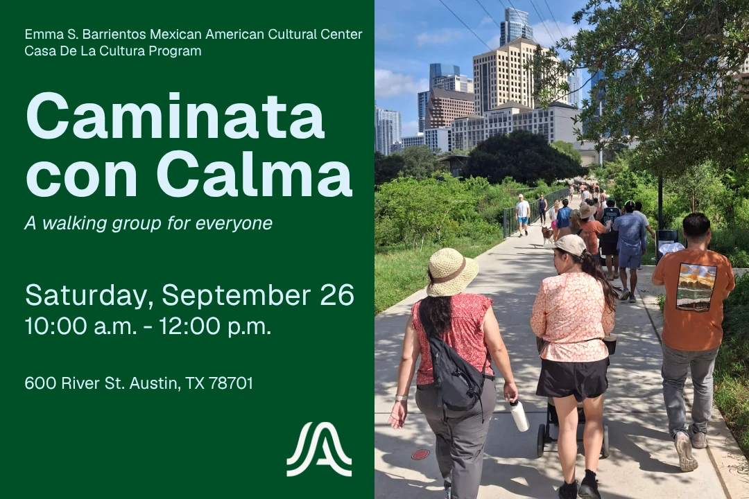 Flyer featuring a group walking the Austin trail